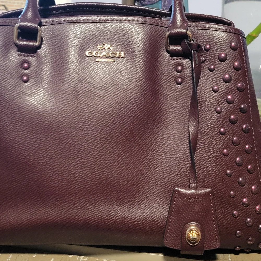 COACH Studded Leather Tote Bag in Deep Burgundy - Picture 5 of 7